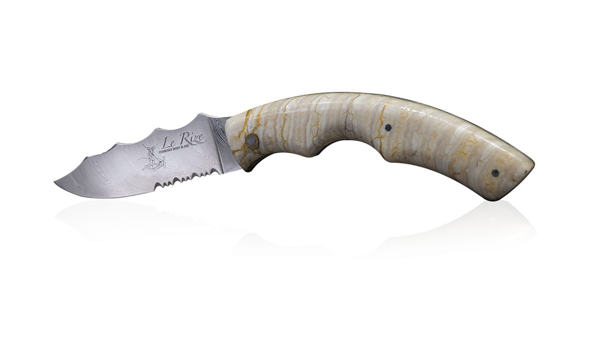 Couteau artisanal en ivoire de mammouth et lame Damas
